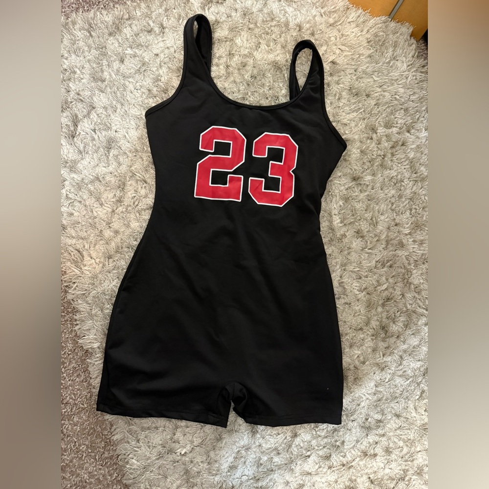 SHEIN Black Sports Romper with Red Number